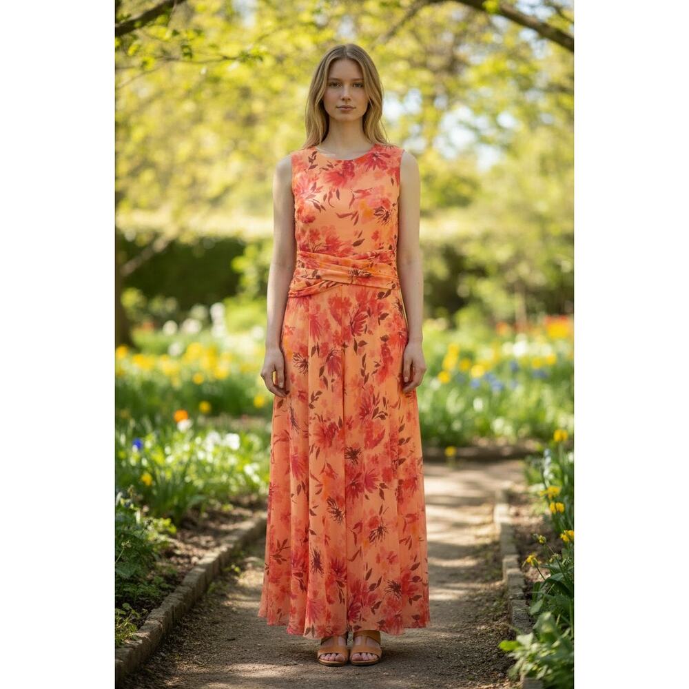 Adrianna Papell Silk Size 12 Floral Flowing Soft Maxi Dress Gently Used